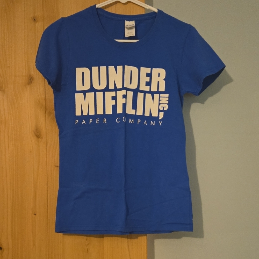 Gildan Blue Dunder Mifflin Short Sleeve Graphic Tee, Size Small